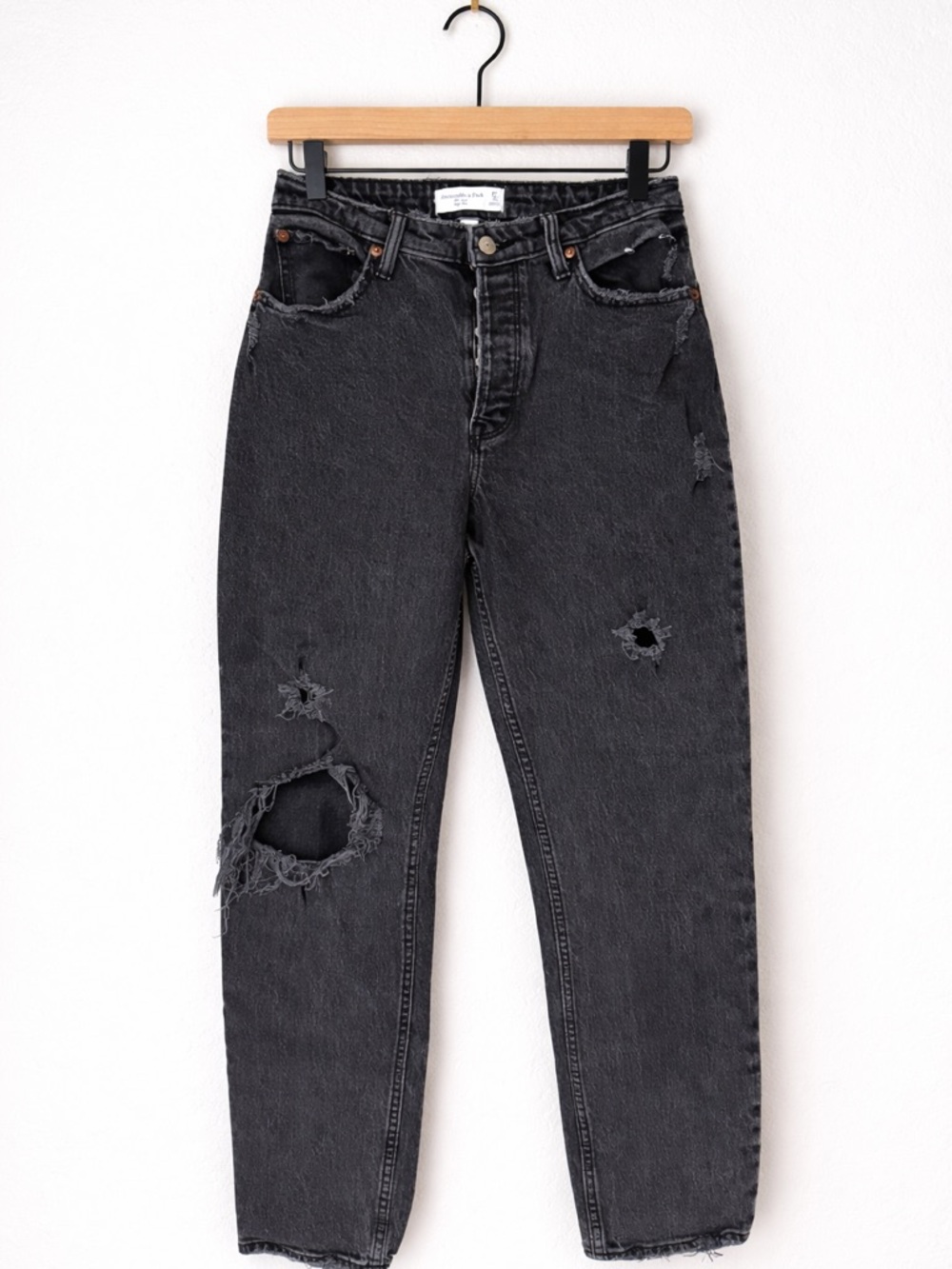 Abercrombie & Fitch Curve Love Dad Jean Size 27 High Rise Black Distressed